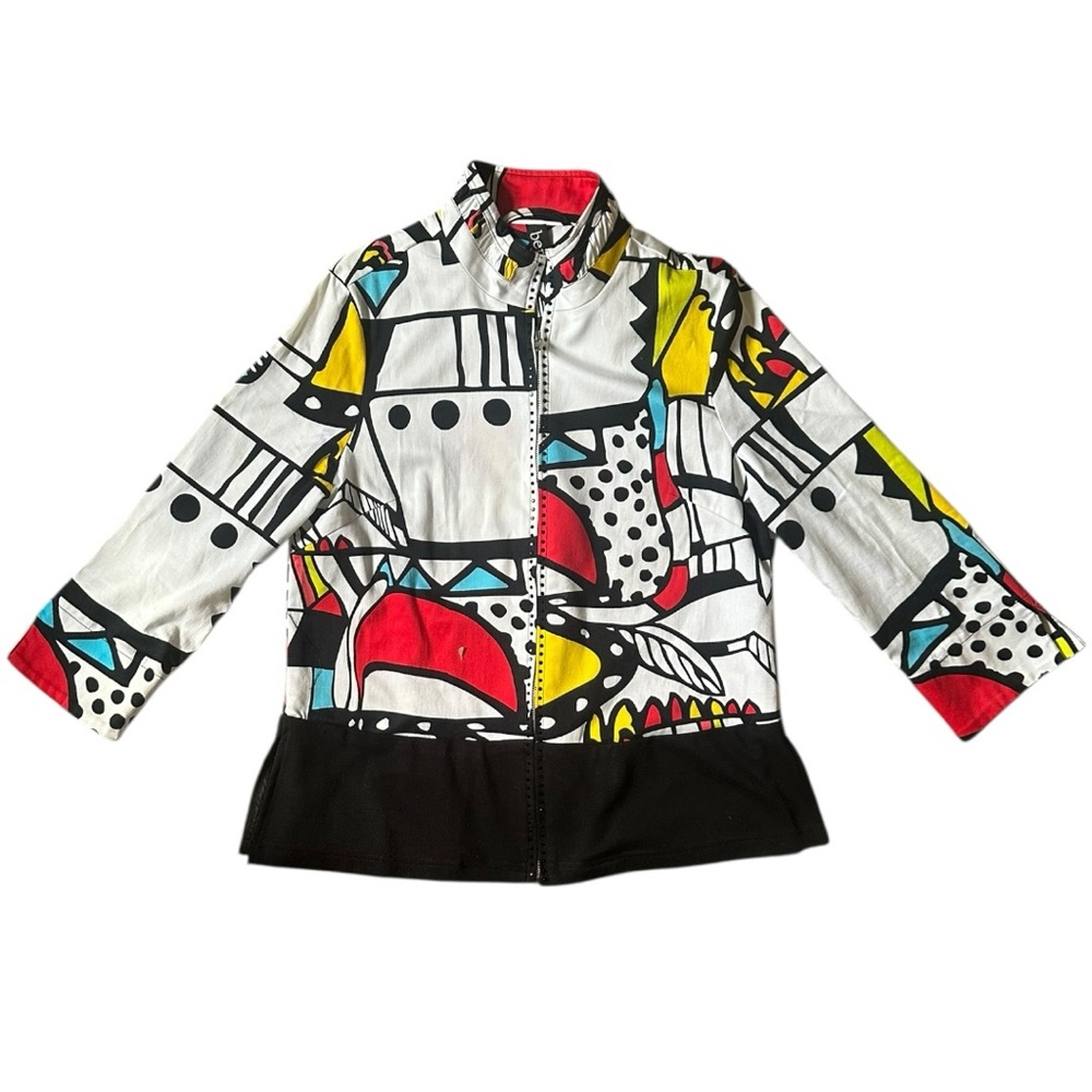 Vintage Berek Size Medium Colorful Geometric Jacket Wearable Art 80s Retro